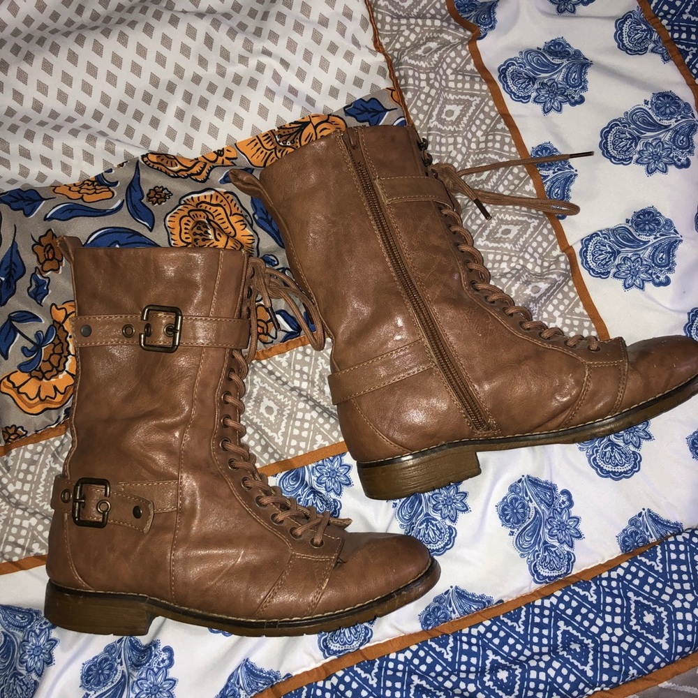 Brown combat boots